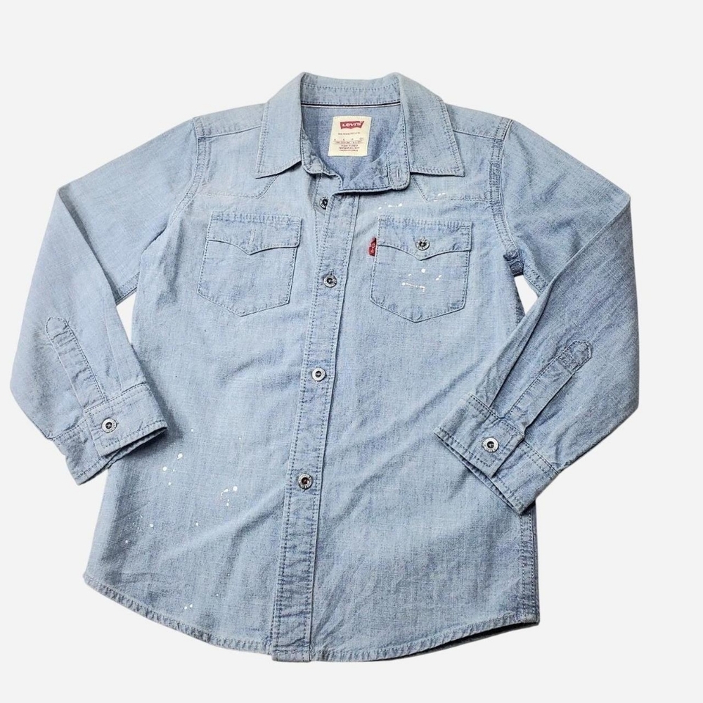 Levi's Kids blue soft denim button up shirt 4-5 years 100% Cotton Small Western